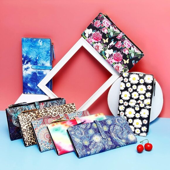 Women's Slim Faux Leather Wallet RFID Bifold Clutch with Zipper Pocket - Picture 6 of 6